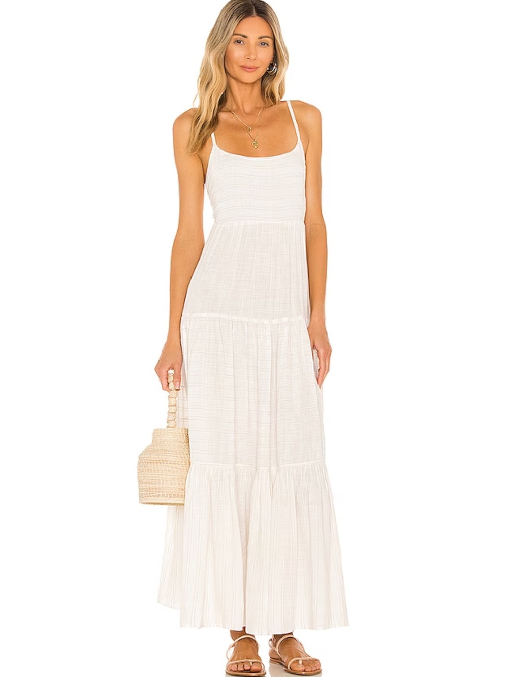l*space Cream Tiered Maxi Dress with Spaghetti Straps (Santorini Dress)